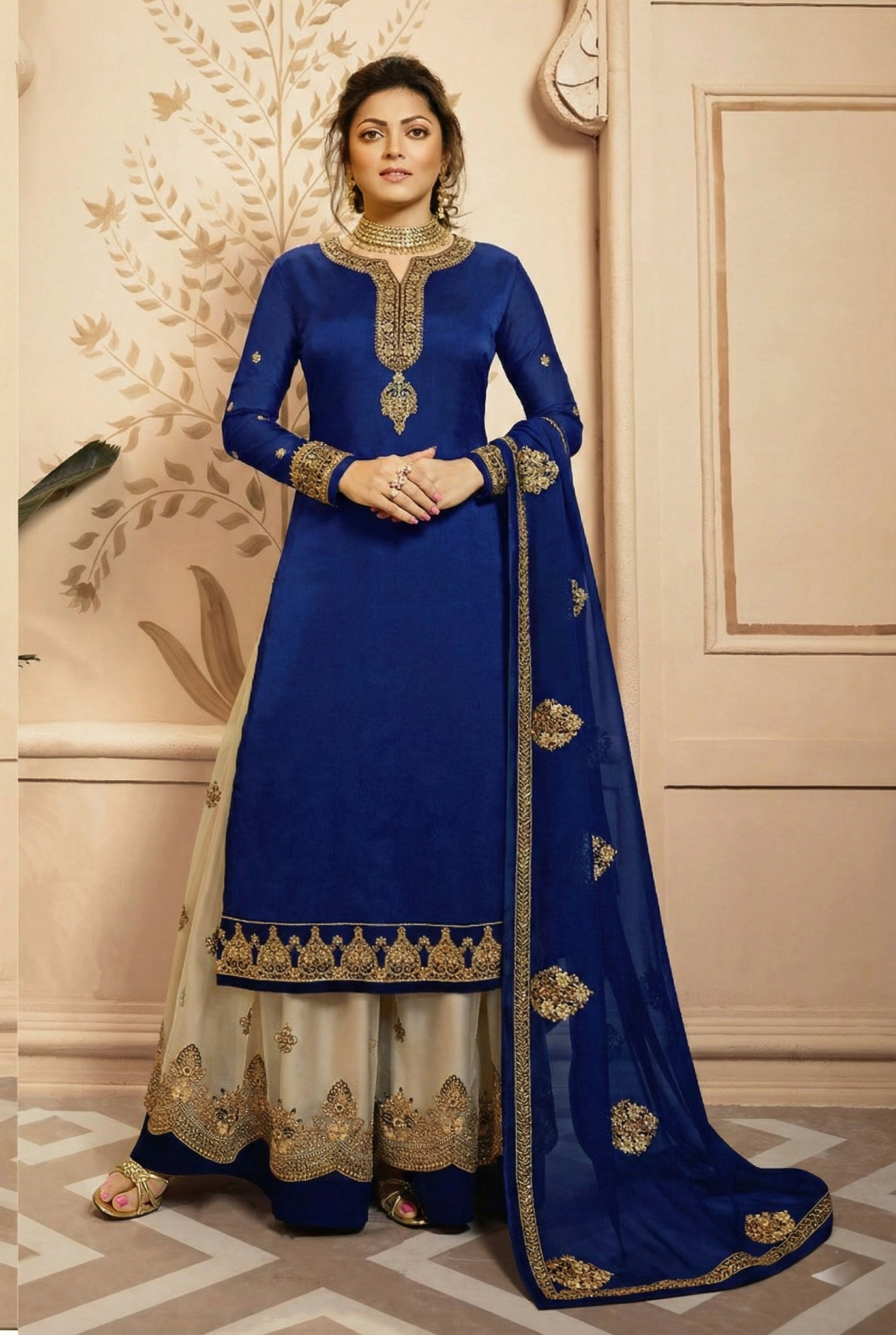 Semi Stitched Satin Lehenga Salwar Suit