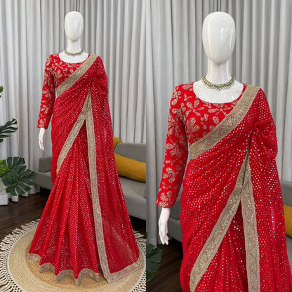 Exquisite Faux Blooming Georgette Saree with Intricate Coding Work