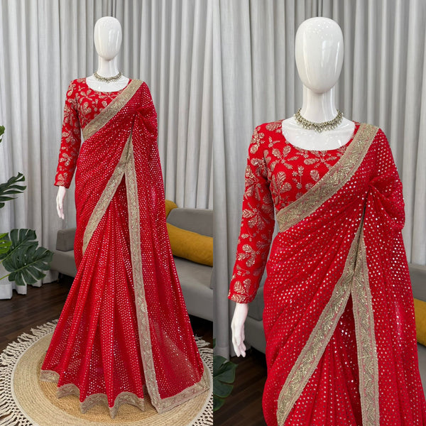 Exquisite Faux Blooming Georgette Saree with Intricate Coding Work