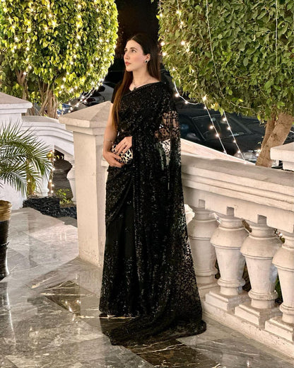 Latest Trending Net Embroidered Saree with Blouse