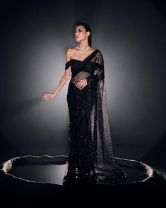 Stunning Black color Net Sequence Embroidered Saree