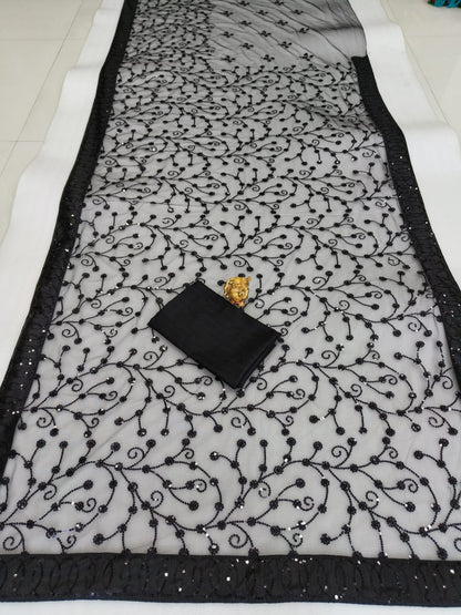 Latest Trending Net Embroidered Saree with Blouse