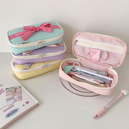 Ins Soft Fabric Pencil Case Student Minimalist Bow Buggy Bag