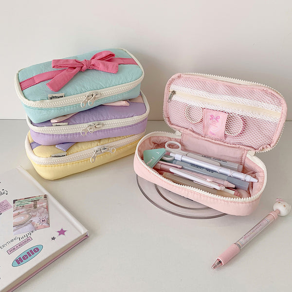 Ins Soft Fabric Pencil Case Student Minimalist Bow Buggy Bag