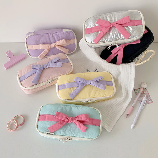Ins Soft Fabric Pencil Case Student Minimalist Bow Buggy Bag