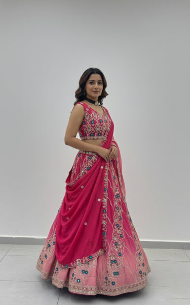 Chinon Silk Embroidered Lehenga Choli Set