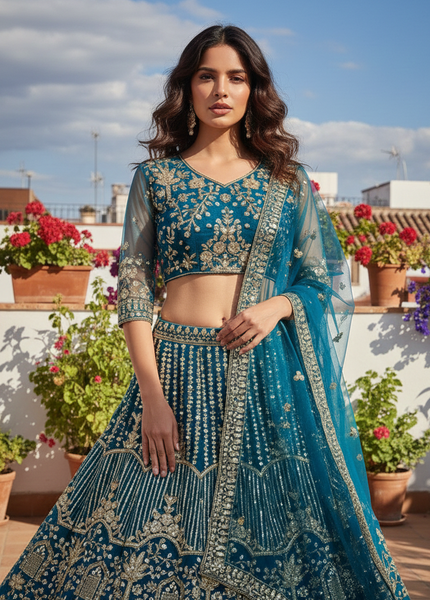 Elegant Sequins & Coding Embroidered Butterfly Net Lehenga Choli Set
