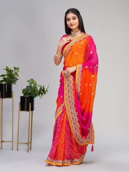 Soft Georgette with fancy bandhej print Saree