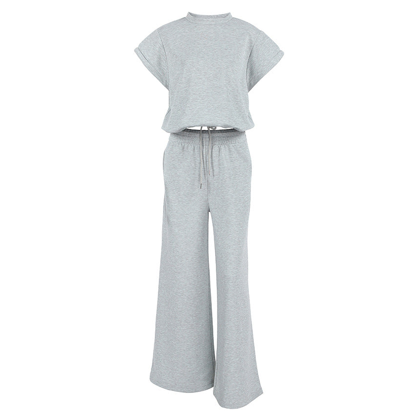 Sleeveless Pullover Top And Floor-length Wide-leg Pants Sweatshirt Set