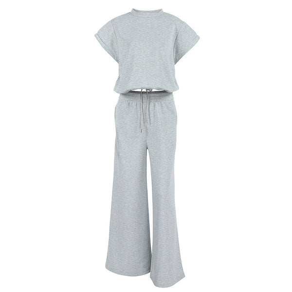 Sleeveless Pullover Top And Floor-length Wide-leg Pants Sweatshirt Set