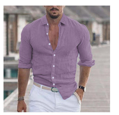 Men's Long Sleeve Shirt With Button Casual Solid Color Tops For Spring Autumn