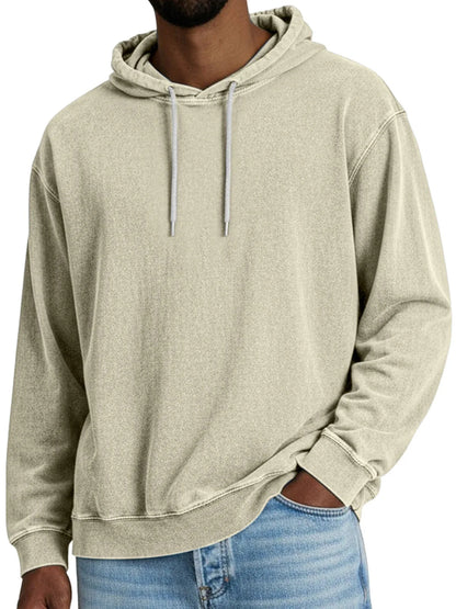 Casual Solid Color Hooded Long-sleeved Sweatshirt Men