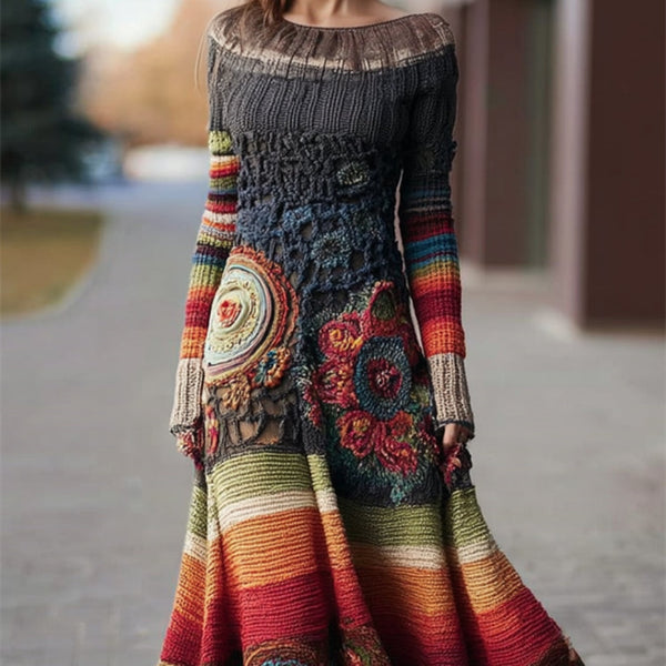 High-neck Dress Sweater Vintage Cable-knit Long-sleeve Womens Wear