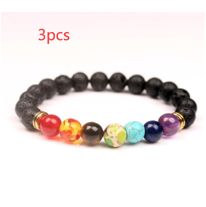 Handmade Black Lava Seven Chakra Healing Balance Beaded Bracelet