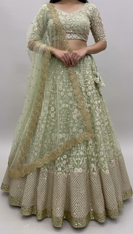 Green Color Net Embroidery Lehenga Choli