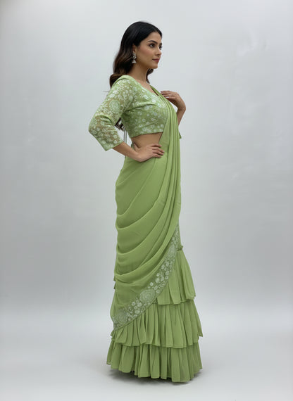 Elegant Faux Georgette Embroidered Lehenga saree Choli Set