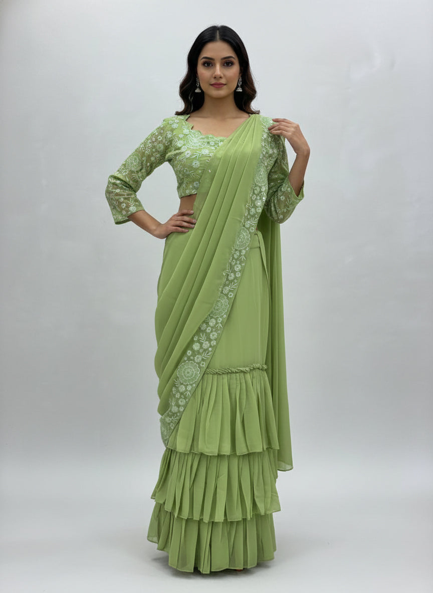 Elegant Faux Georgette Embroidered Lehenga saree Choli Set