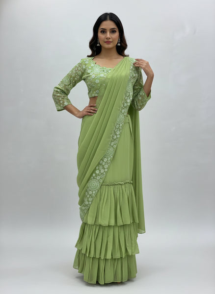 Elegant Faux Georgette Embroidered Lehenga saree Choli Set