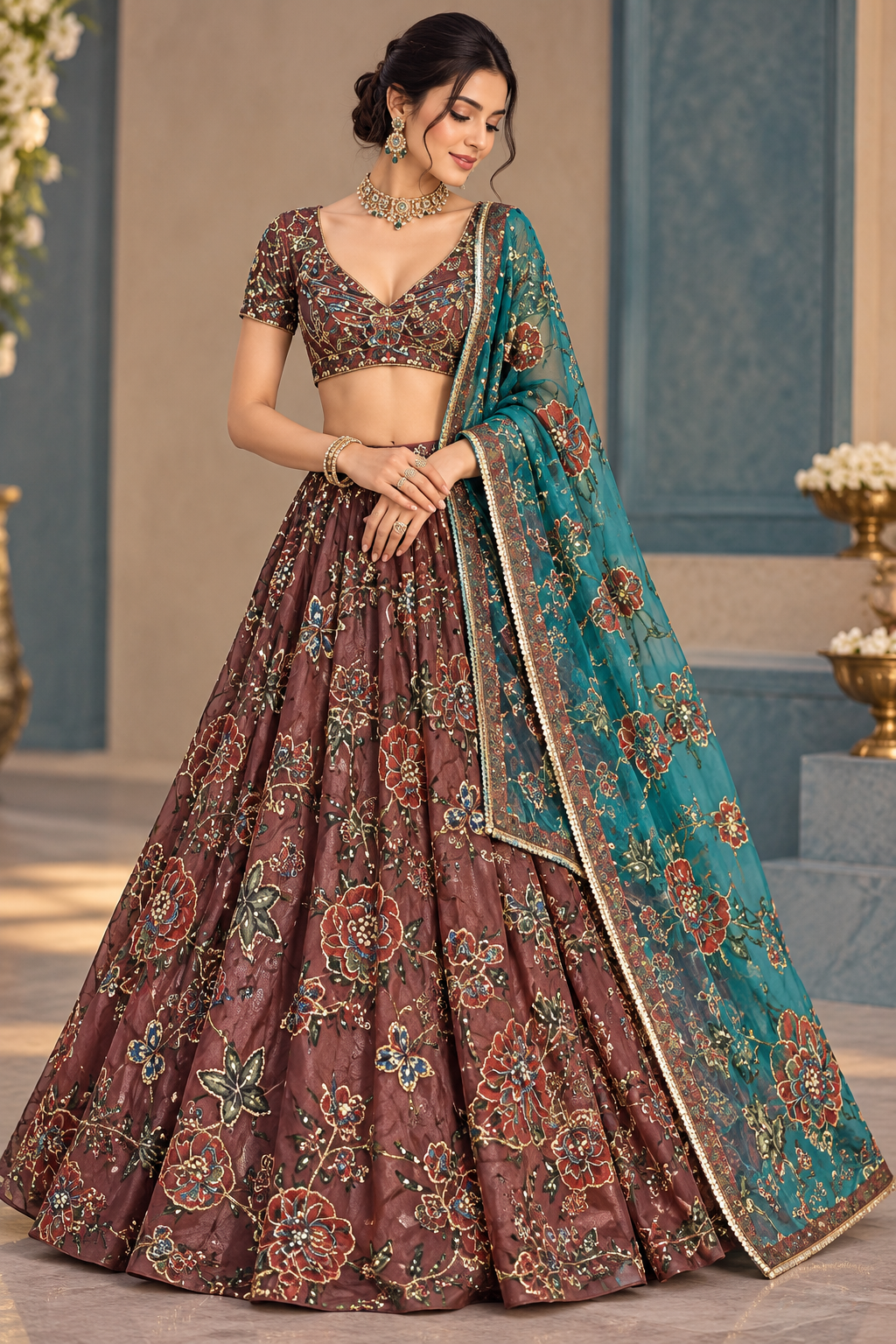 Premium Star Georgette Digital Print Lehenga Choli with Sequins Work & Can-Can