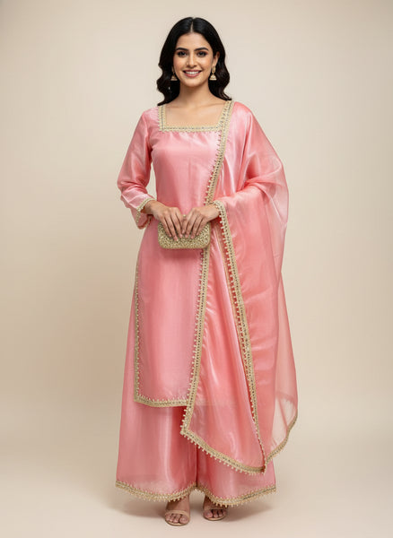 Premium Rani Pink Fendy Silk Palazzo Set