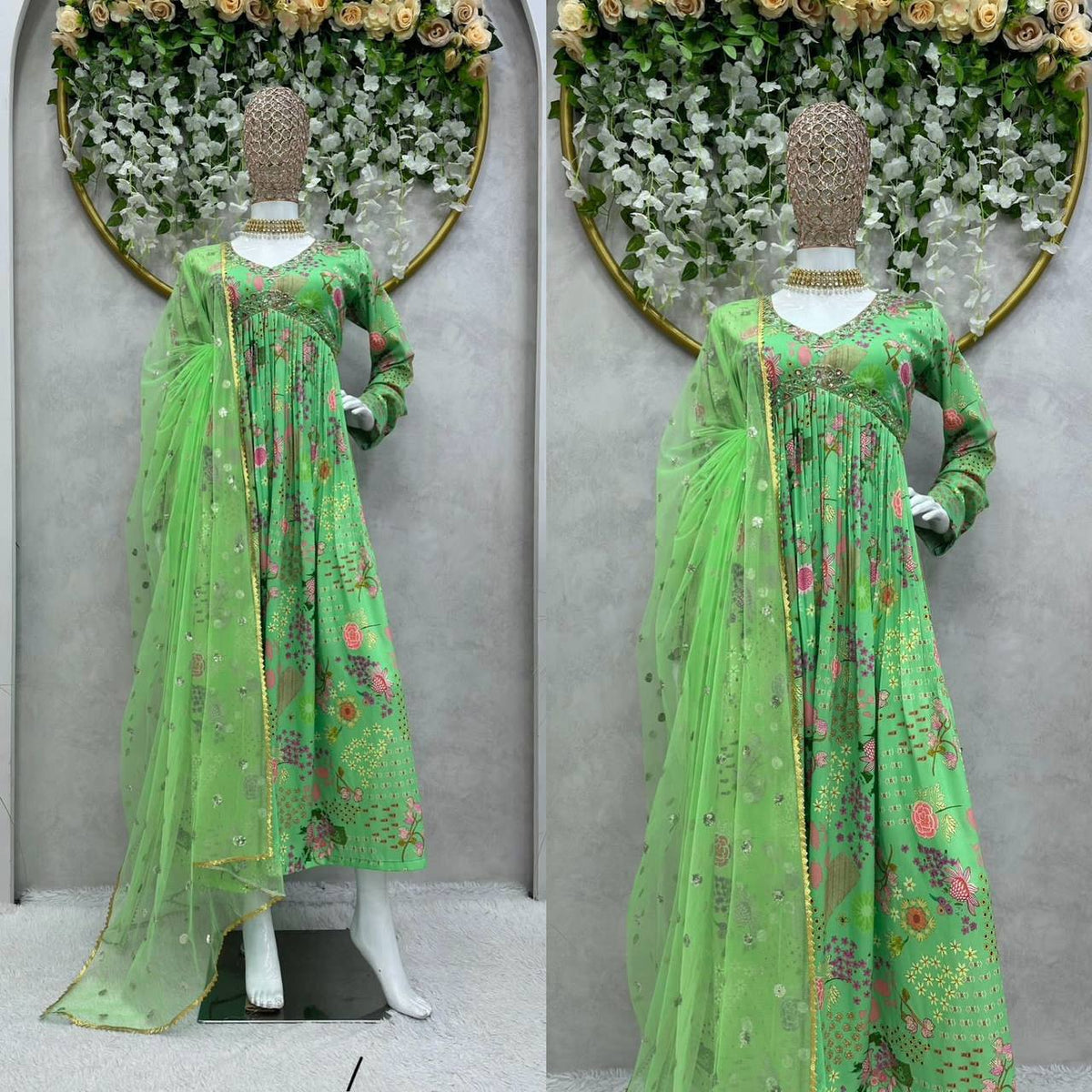 Unique Cotton Muslin Hand Work Digital Printed Gown Dupatta