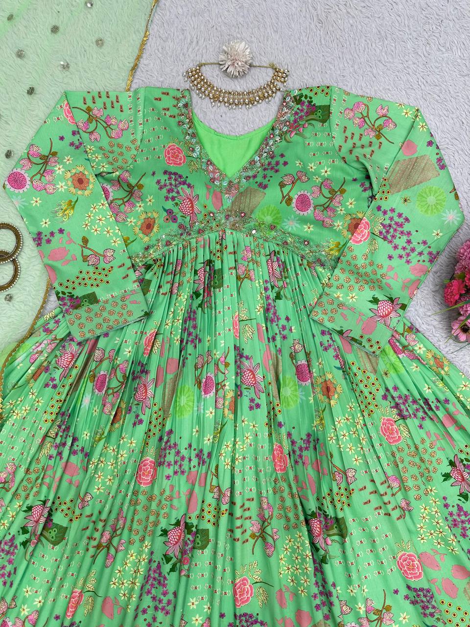 Unique Cotton Muslin Hand Work Digital Printed Gown Dupatta