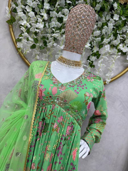 Unique Cotton Muslin Hand Work Digital Printed Gown Dupatta