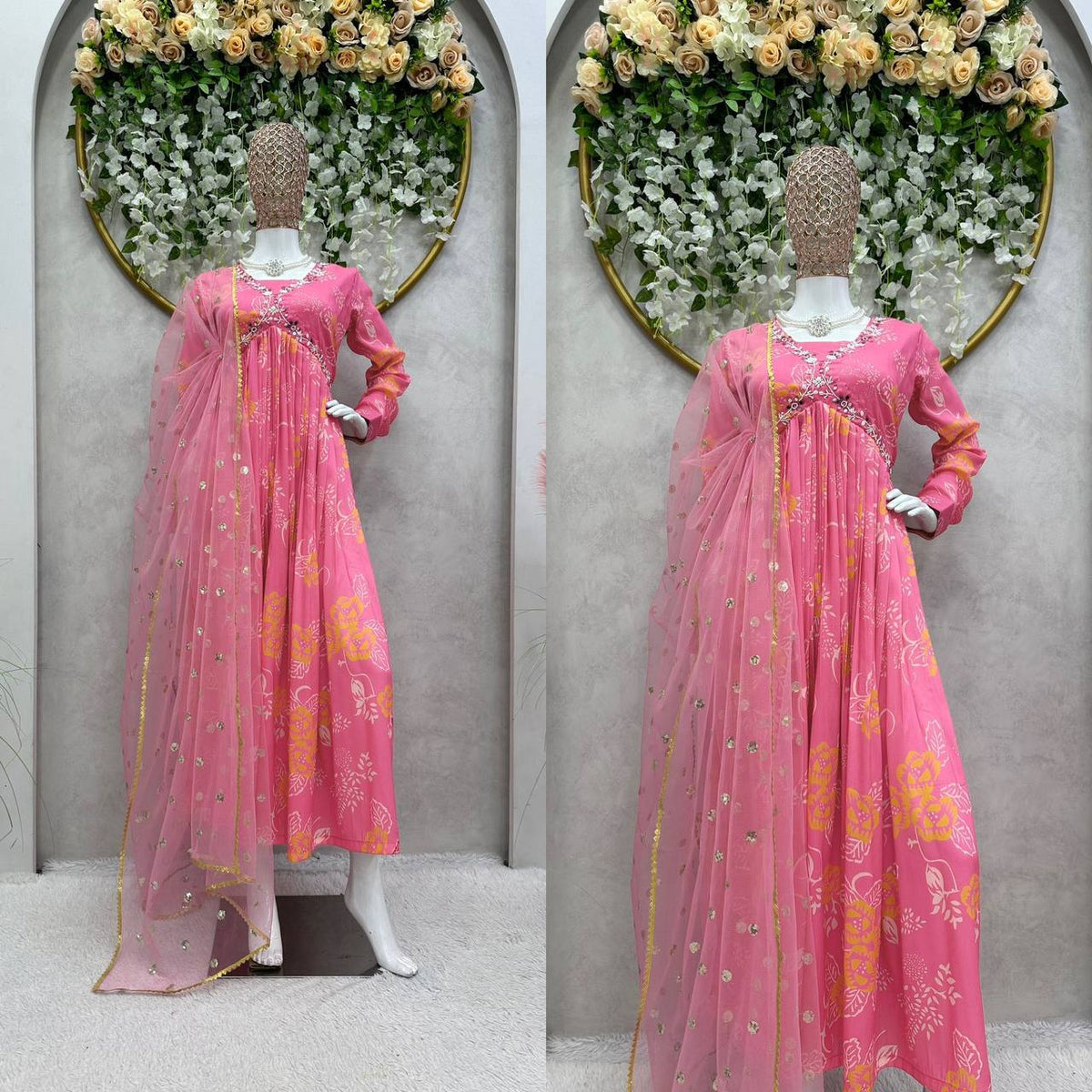 Unique Cotton Muslin Hand Work Digital Printed Gown Dupatta
