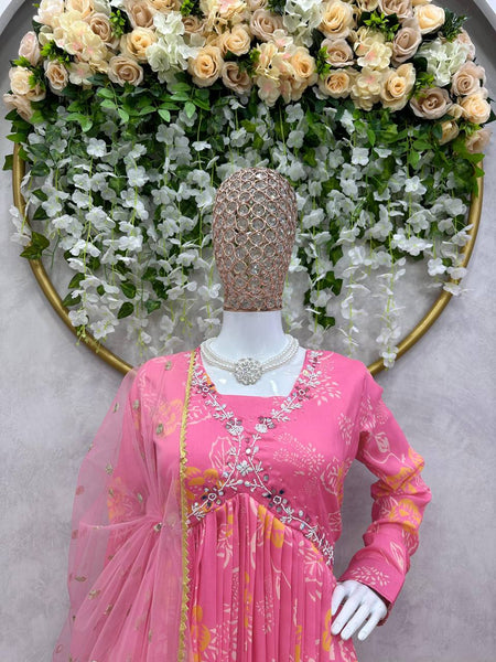Unique Cotton Muslin Hand Work Digital Printed Gown Dupatta