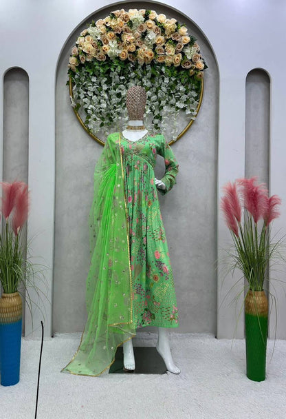 Unique Cotton Muslin Hand Work Digital Printed Gown Dupatta