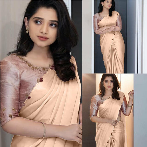 Magnetic Peach Color Party Wear Ranglori Silk Hand Work Saree Blouse