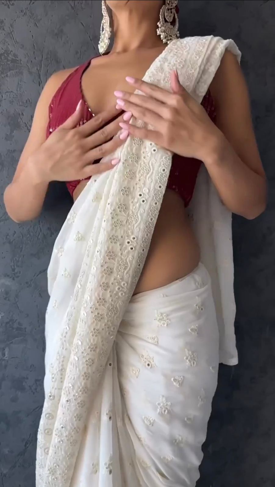White color georgette Embroidery work Saree with blouse