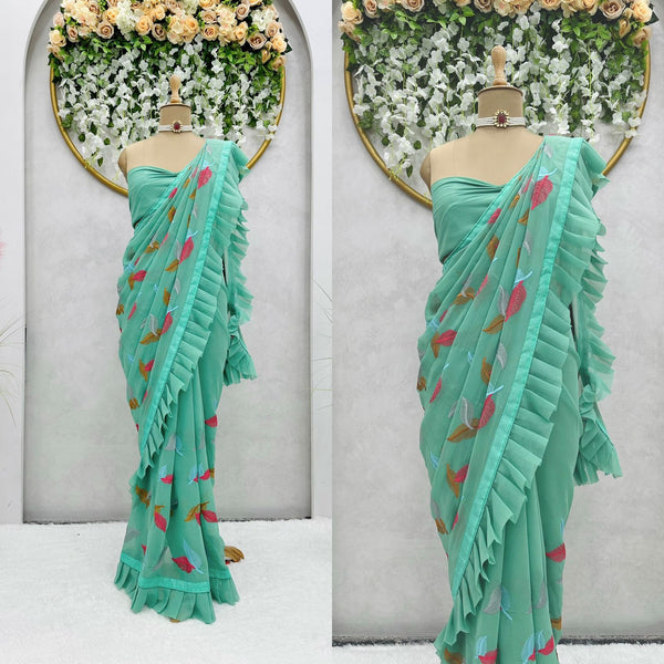 Party Wear Georgette Ruffle saree with blouse