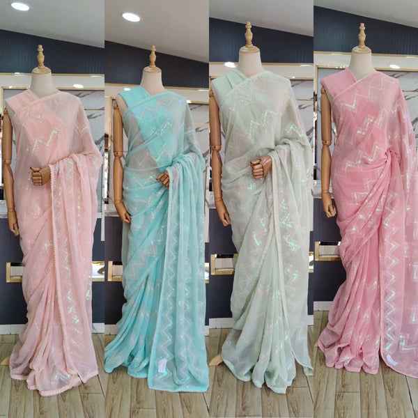 Latest awesome party wear light color georgette saree with blouse