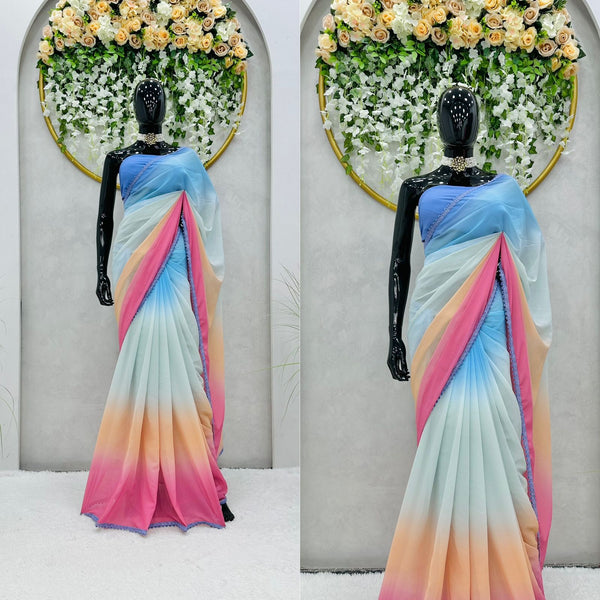 Multi color party wear georgette digital printed saree with blouse