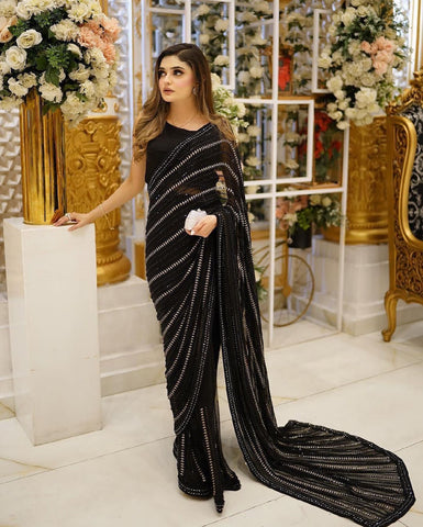 Black color georgette Party wear embroidery saree with blouse