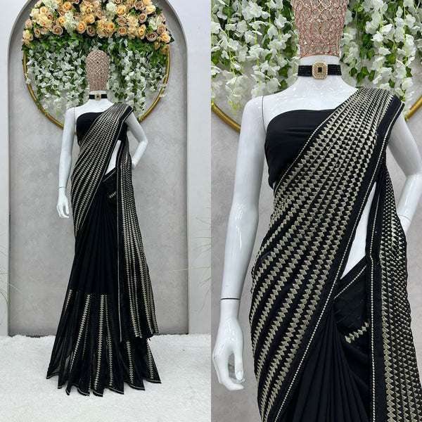Black color georgette Party wear embroidery saree with blouse