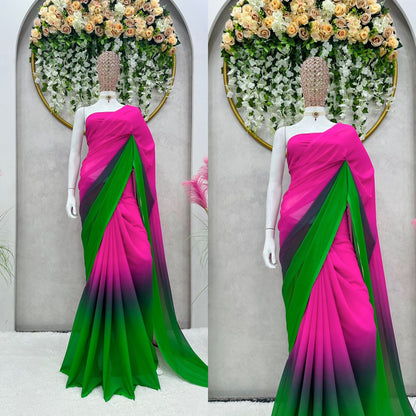 Pink color party wear georgette digital printed saree with blouse