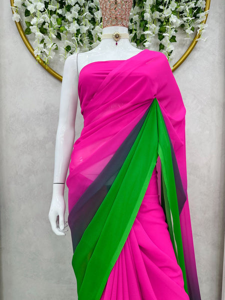 Pink color party wear georgette digital printed saree with blouse