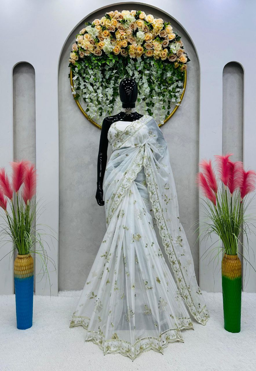 Beautiful Alia Designer Saree on Tabby Organza Silk with Thread & sequence and blouse