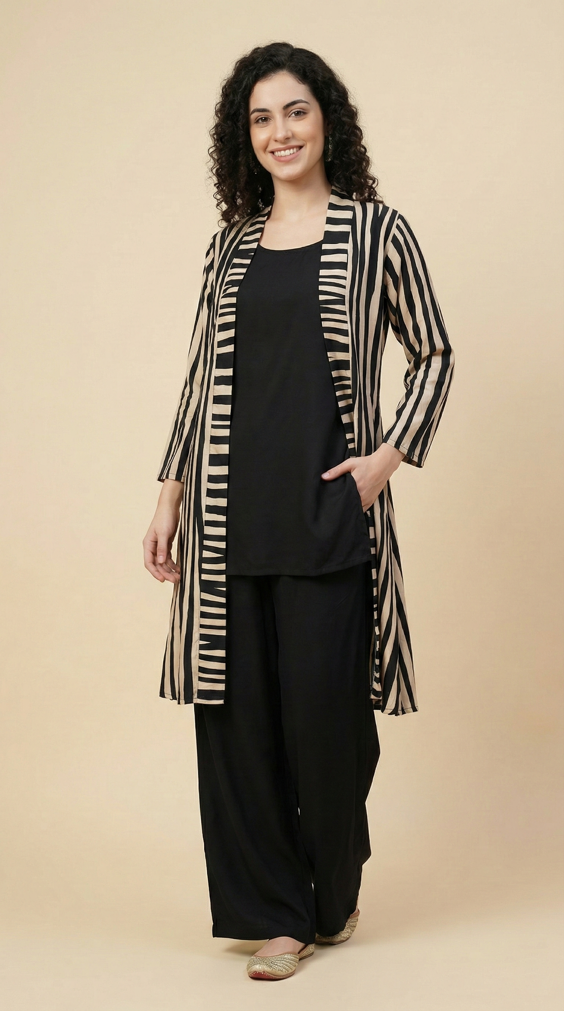 Full Stitched Crape Shrug Kurti and plazo Pent