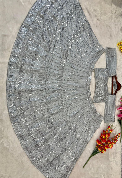 Grey Silk Lehenga For Women