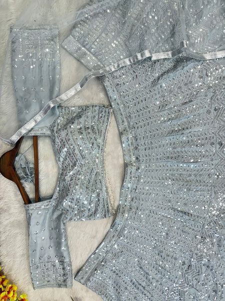 Grey Silk Lehenga For Women