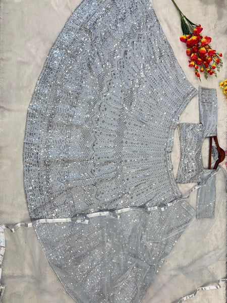 Grey Silk Lehenga For Women