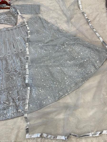 Grey Silk Lehenga For Women