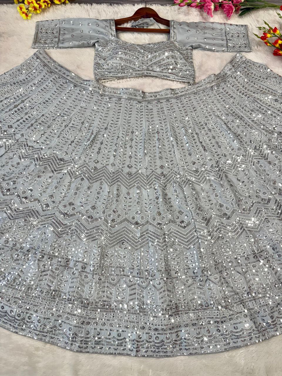 Grey Silk Lehenga For Women