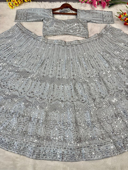 Grey Silk Lehenga For Women