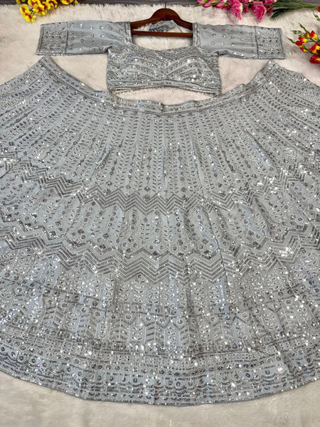 Grey Silk Lehenga For Women