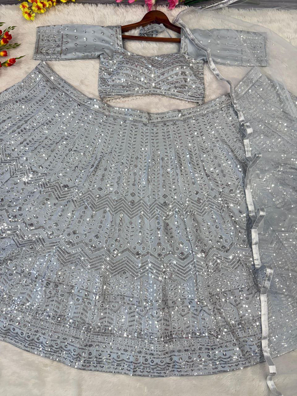 Grey Silk Lehenga For Women