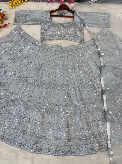 Grey Silk Lehenga For Women